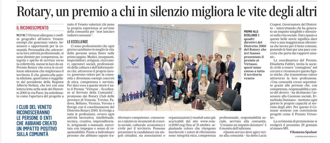 Un premio a chi in silenzio migliora la vita degli altri, Il Gazzettino, 5 luglio 2026